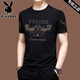 Camiseta de algodón de algodón de algodón de alta gama Playboy para sudadera de verano de media manga masculina bordada bordada de mediana edad de mediana edad de mediana edad top de moda x733 negros xl 175 sugerencias 140-155Jin [Jin equivale a 0.5 kg]