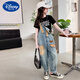 Disney girls overalls suit summer 2025 new children's summer jeans girls big children's street loose pants overalls 130 cm