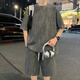 Bunte Edelsteins Sommer Neue American Casual Sports Set Herren zweier Kurzarmshorts cool und hübscher Kleidung 2025 2546-826 Schwarzer Set M ca.