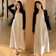 
Jingqi (JOYNCLEON) maternity suit spring and autumn 2025 new fashion loose strap suspender dress sun protection cardigan two-piece suit black cardigan + white apricot suspender skirt Jtz15606 XXL