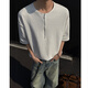 Kurz amerikanische Halbzipper Kurzärärmelte T-Shirt Herren 25 Sommer New High Street Trend Marke Waffle T-Shirt Lose halbärmeligste Top White XL (125-145jin [Jin ist gleich 0,5 kg])