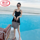 LangSha 2025 Fairy Fan Hot Spring Swimsuit Women One-piece Flat Angle Conservative Slim Slim Blind Bloom Sexy Korean Student Swimsuit 12041 Black M