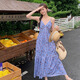 Wei Guangli 2025 Sommer neuer französischer Tee Break Gentle Blumen-Hosenträger Kleider Meer Urlaub Temperament V-Ausschnitt Strand Langer Rock Spring Branch Floral Kleid lila M-Code 80-110jin [Jin entspricht 0,5 kg]