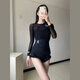 Xingchangwang Schwarz einteiliger Badeanzug Frauen sexy Hosenträger Schmetterling langärmeliges Hemd Heiße Frühlingsferien Badeanzug 2025 Neuer Stil Schwarzes langärmeliges Hemd Badeanzug (zweiteiliger Set) Einen Größe empfohlen 80-120jin [Jin gleich 0,5 kg]