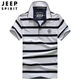 吉普（JEEP）高档短袖t恤条纹纯棉2025夏季新款潮流修身半袖p0lo衫翻领上衣服 683蓝色 L