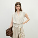 Fan Silan's temperament old money style hemp natural color casual shirt women's 2025 summer new style waistcoat v-neck shirt 2390 hemp natural color M