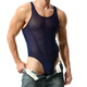 Men's black silk vest jumpsuit single thong mesh translucent sexy jumpsuit bottoming underwear for men black M