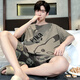 Langsha (Langsha) Pajamas para hombres de verano Algodón puro caricatura de manga corta adolescente para hombres de verano de gran tamaño para el hogar
