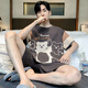 Langsha (Langsha) Pajamas para hombres de verano Algodón puro caricatura de manga corta adolescente para hombres de verano de gran tamaño para el hogar