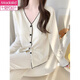 Modal small fragrant style apricot pure cotton pajamas for women in spring and autumn 2025 new style with chest pad integrated long sleeves set YM9921-brown (with chest pad) L [Suggested 90-105Jin [Jin equals 0.5 kg]]