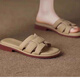 Huili four-season soft sole versatile women's flip flops 2025 new summer outdoor fashion flat sandals large size 42 size off-white 39