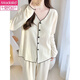 Modal small fragrant style apricot pure cotton pajamas for women in spring and autumn 2025 new style with chest pad integrated long sleeves set YM9921-brown (with chest pad) L [Suggested 90-105Jin [Jin equals 0.5 kg]]