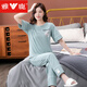 Yalu pajamas women's pure cotton 2025 new short-sleeved trousers home clothing set for thin cotton suits 7374 bean green M 80-100Jin [Jin equals 0.5 kg]