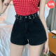 ADVSUS Fashion Korean version of internet celebrity denim shorts for women in summer high waist slim hot girl tight A-line wide-leg pants hot pants ins trendy light blue [good quality] stretch 6195 this year S