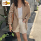 初径2025新款棉麻小西装外套女春秋新款韩版宽松休闲亚麻薄款西服复古 驼色 S