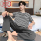 浪莎（LangSha）睡衣男士夏季纯棉短袖长裤薄款休闲条纹可外穿家居服套装 Y9207 93015 L 【建议100-130斤穿】
