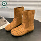 Holzspecker hohl atmungsaktive kurze Stiefel für Frauen Sommer dünn 2025 Neue Flachs-SOLED Casual Martin Stiefel Birkenholes Braun 37