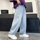 Snoopy Official Boys Jeans Tennis Sommer Dünner Stil 2025 Kinder hübsche Scimitar Hosen Jungen Eis Seide Straight Hosen Hellblau-Summer Thin Style 140 cm