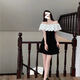 Fhhuabd One-Shoulder-Kleid 2024 Sommer neuer Stil Goldener Stil Lotus Blatthals Schlankes hip geschaltetes sexy Geburtstagskleid für Frauen 7374 Bilder S [vorgeschlagen 95 Jin [Jin gleich 0,5 kg] unten]