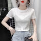 DWRW Chic Short Top pour les femmes en été 2025 Nouveau Iron Diamond Temperament noir Tempilement mince Niche T-shirt à manches courtes 1098 Black M 80-100