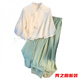 Fan Zhesha's new Chinese style Hanfu stand-up collar tilt placket short-sleeved embroidered top improved the national style skirt suit cool temperament 1043 green + 12161 brown M