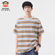 Big Mund Monkey (Paul Frank) American Trendy Striped Männer kurzärmeliges T-Shirt im Frühling und Sommer dünn lose runde Hals Elastische, vielseitige Männer-T-Shirt Green 698D [offizielles authentisch] M [Vorgeschlagen 105-125jin [Jin gleich 0,5 kg]]