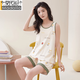 
Modal pajamas for women in spring and summer sleeveless vest shorts with chest pad 2025 new thin floral outdoor comfortable home clothing 9853-short vest) with chest pad XL (115-135Jin[Jin equals 0.5 kg])