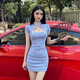 欲动夜场性感女装显瘦夜店性感连衣裙洗浴按摩采耳短裙旗袍技师工作服 粉色 2XL 【建议128-138斤】