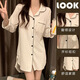 COLORFUL GEMS bean paste color pajamas for women new long-sleeved nightgowns for home clothes spring, summer and autumn boyfriend style 681# bean paste color shirt skirt 170 M (75-95Jin[Jin equals 0.5 kg])