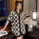 Langsha Pyjamas Frauen National Trend Style Home Clothes Zweiteilige Sete für Frauen Sommer Neue Kurzärärmelgedruckte Lose Losgröße Pyjamas Set 829# Doppel-Bastel-Square Letters L.