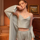 
MONTAGUT pajamas women's summer ice silk 2025 new spring and autumn style sexy suspender collar pajamas three-piece set nightgown set xe6630# blue blue one size m three-piece set