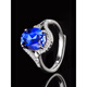 Fat Donglai's same style sapphire ring s925 silver for women, fashionable and personalized, Korean version with diamonds, simple silver tanzanite set, silver sapphire ring + certificate, adjustable finger ring