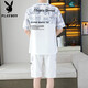 Playboy (PLAYBOY) 2025 summer new short-sleeved suit for men teenagers versatile shorts casual sports two-piece set gradient color men's clothing 6187 blue M
