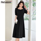 Robe Pincai pour femmes French Hepburn Style Robe noire haut de gamme A-line manche courte robe longue p52q069