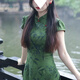 Yudingfu cheongsam Chinese style summer new Chinese style women's dress waist mid-length engagement toast dress mom green bottom printed half-sleeved cheongsam M 100-110Jin Jin is equal to 0.5 kg