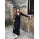 
Lexi Beilu vintage Hong Kong-flavored floral dress with slim large size long-sleeved base skirt 3519 black long-sleeved printed skirt L large