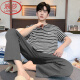 浪莎（LangSha）睡衣男士夏季纯棉短袖长裤薄款休闲条纹可外穿家居服套装 Y9207 93015 L 【建议100-130斤穿】