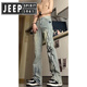 Jeep Spirit Jeep Flame Jeep Jeans Herren Sommertrendmarke Straight Hosen High Street Style 692-Black 2xl [135-150jin [Jin entspricht 0,5 kg]]