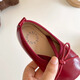 Ershanji 2025 Spring and Summer New Girls' Leather Shoes with Bow Knot Children's Shoes Little Girls Princess Shoes Soft Sole Peas Shoes Shallow Mouth Single Shoes Bow Knot Leather Shoes Wine Red Size 32 Inner Length 19.2cm