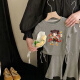 
Disney Nezha Girls Summer Short Sleeve T-shirt Set Fashionable Small and Medium Children's Ice Silk Girl Casual Children's Two-Piece Set Round Collar Drawstring Set-Gray-Nezha G686 110