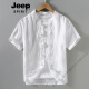 Jeep Spirit Retro Chinese Style Summer Top Tang Tang Suit Men Collier Collier mince Shirt Cotton Linen à manches à manches