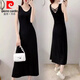 Pierre Cardin Modal Fabric 2025 Sommer Neues schöner Rücken Schlankes Temperament Schlanker Kleid Lange französische Hosenträger Rock Frauen 3880# Black 2xl Empfohlen [116-130jin [Jin gleich 0,5 kg]] zu kaufen