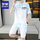 Romon 2025 summer new gradient color short-sleeved men's suit youth versatile shorts two-piece casual sports suit men 6187 gray XL