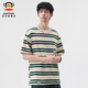 Big Mund Monkey (Paul Frank) American Trendy Striped Männer kurzärmeliges T-Shirt im Frühling und Sommer dünn lose runde Hals Elastische, vielseitige Männer-T-Shirt Green 698D [offizielles authentisch] M [Vorgeschlagen 105-125jin [Jin gleich 0,5 kg]]