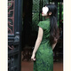 Yudingfu cheongsam Chinese style summer new Chinese style women's dress waist mid-length engagement toast dress mom green bottom printed half-sleeved cheongsam M 100-110Jin Jin is equal to 0.5 kg