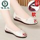 Specht Mutter Sandalen Echtes Leder Weiche Sohle Weich bequeme Frauenschuhe Sommer Flat Sohle Anti-Rutsch mittleren und älteren Frauen Fischschuhe Beige [echte Ledersohle] 37