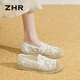 ZHR布鞋女夏透气网纱软平底渔夫鞋女百搭一脚蹬单鞋女 W119 米色 38