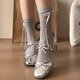 Neun-Zoll sonnige französische Mary Jane Single-Schuhe für Frauen im Sommer neuer Quadratzehen dicke Ferse kleine Lederschuhe Fairy Night Breeve Single Schuhe Bow Mary Jane Schuhe [Silber] 3,5 cm 37 (Größe ist zu groß)