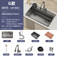OULIN sink gun gray large single tank kitchen SUS304 stainless steel handmade basin sink sink vegetable sink table middle and lower rice grain embossed 68*45+ small waist pull-out faucet cover