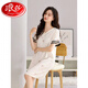 Langsha 2025 Nachthemd Frauen Sommer kurzärmeligte Pyjamas Kleid für die Sommeremulation von Frauen Emulation Seiden Sommer bequemer großer Kleidermilch-Aprikose M9926 [kurzes/brustloses Pad] M [90-110jin [Jin gleich 0,5 kg]]